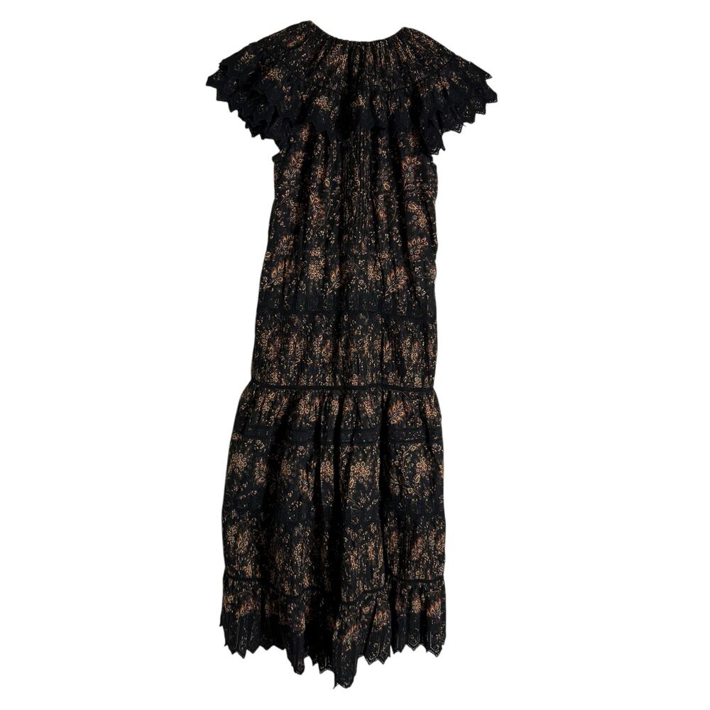 Ulla Johnson Jacqueline Black Floral Pleated V-Neck Cocktail Evening Midi Dress - Picture 14 of 16